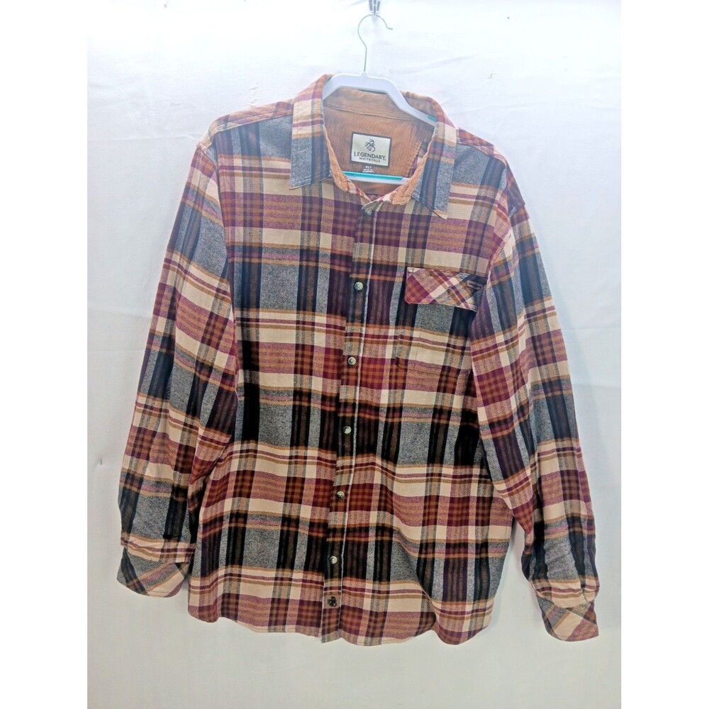 Legendary Whitetails Mens 2XL Tall Brown Plaid Flannel Shirt Long Sleeve Cotton